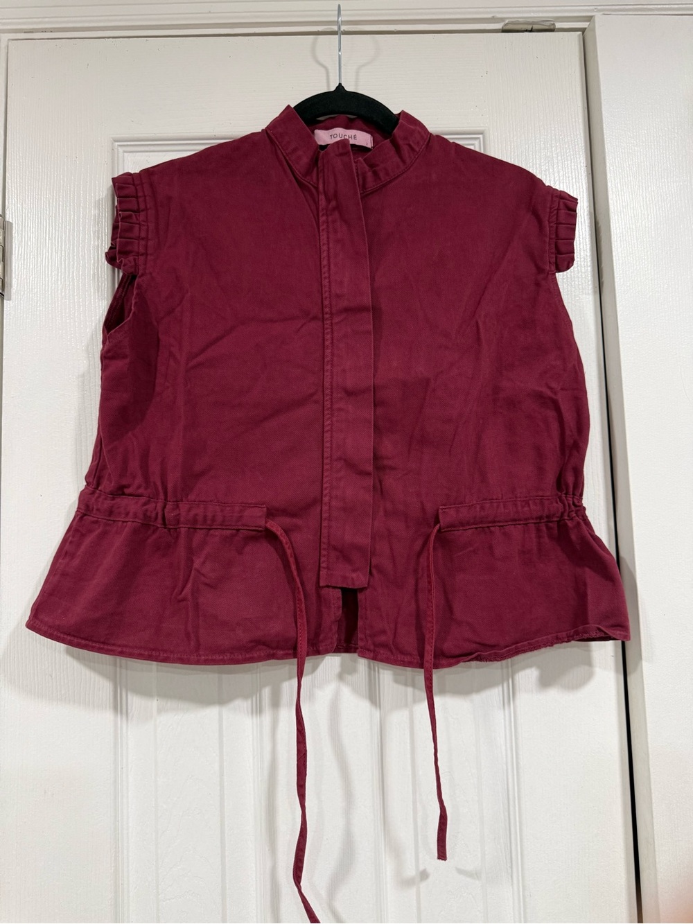 Sleeveless Drawstring Waist Vest in Berry